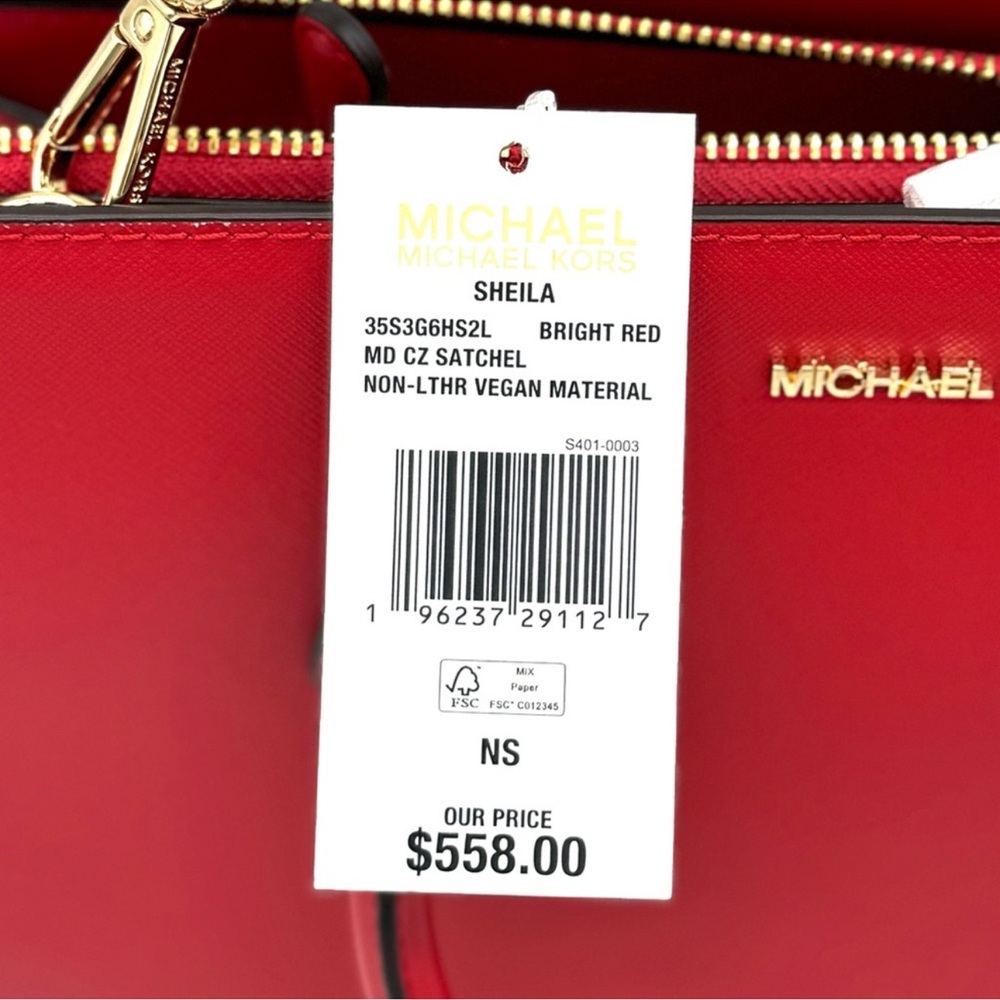 Michael Kors Sheila Medium Signature CZ Logo Satchel Crossbody Bag Bright Red - Picture 12 of 12